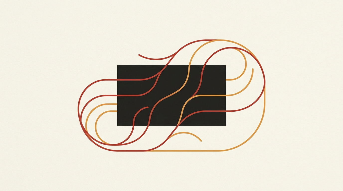 Organic vines wrapping around a dark rectangle, gradually replacing it