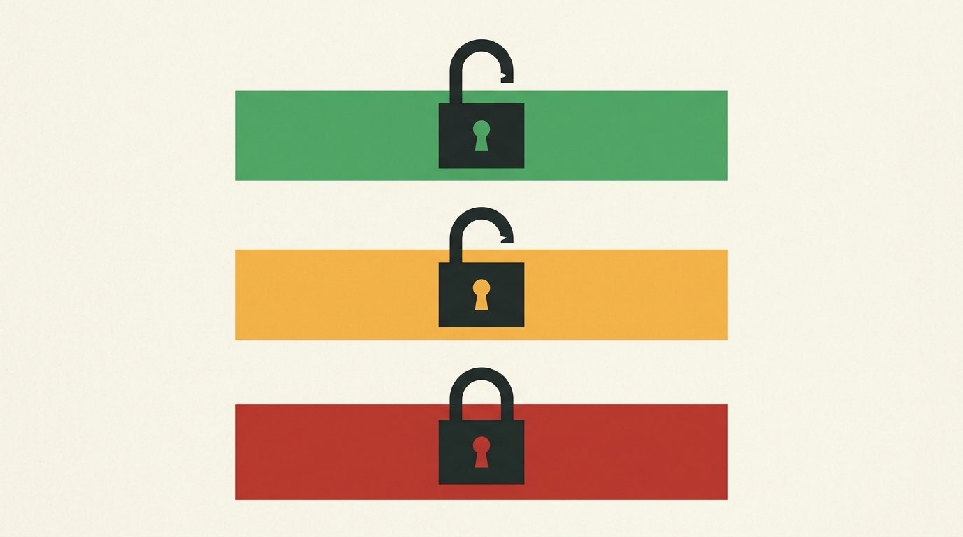Three horizontal bars in green, amber, and red with padlock icons